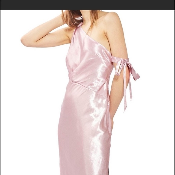 Topshop one shoulder satin pink dress size 4 - Picture 4 of 11